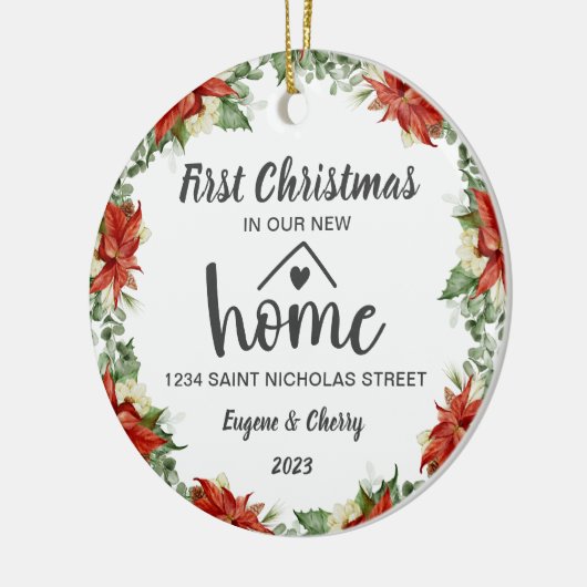 Eerste kerst in onze nieuwe huis Waterverf krans Keramisch Ornament (Links)