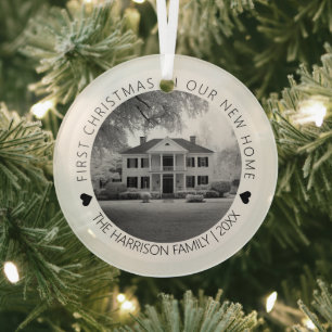 Eerste kerst in onze nieuwe thuis foto glas ornament