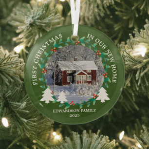 Eerste kerst in onze nieuwe thuis huis foto glas ornament