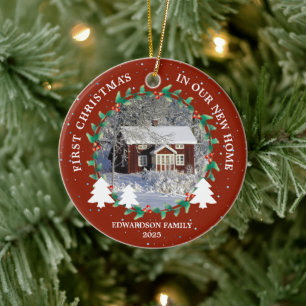 Eerste kerst in onze nieuwe thuis huis foto keramisch ornament