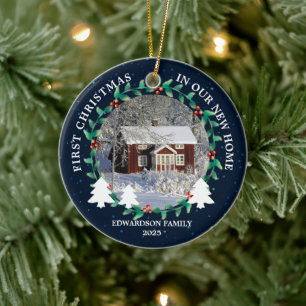 Eerste kerst in onze nieuwe thuis huis foto keramisch ornament