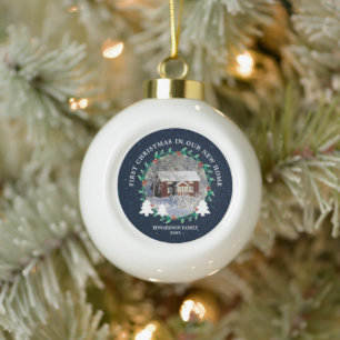 Eerste kerst in onze nieuwe thuis huis foto keramische bal ornament