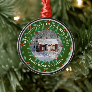 Eerste kerst in onze nieuwe thuis huis foto metalen ornament