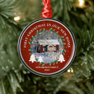 Eerste kerst in onze nieuwe thuis huis foto metalen ornament