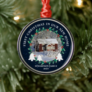 Eerste kerst in onze nieuwe thuis huis foto metalen ornament