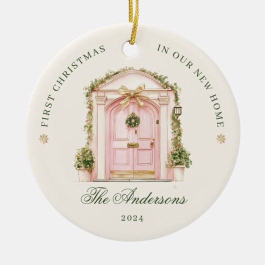 Eerste kerst in onze nieuwe Waterverf Keramisch Ornament (Voorkant)