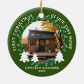 Eerste kerst in onze Tiny Home foto Keramisch Ornament (Achterkant)