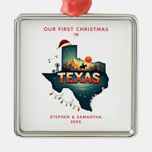 Eerste kerst in Texas staat gepersonaliseerd Metalen Ornament (Voorkant)