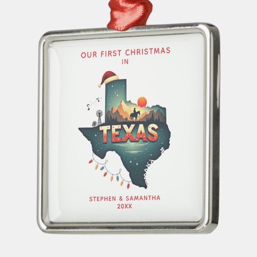 Eerste kerst in Texas staat gepersonaliseerd Metalen Ornament (Links)