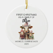 Eerste kerst Koe Familie van Drie Keramisch Ornament (Voorkant)