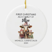 Eerste kerst Koe Familie van Drie Keramisch Ornament (Achterkant)