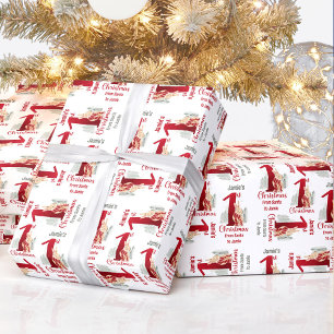 Eerste kerst konijn naam Baby rood nummer één Cadeaupapier