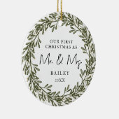 Eerste kerst krans bruiloft keramisch ornament (Rechts)