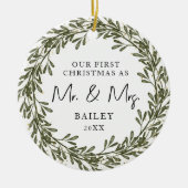 Eerste kerst krans bruiloft keramisch ornament (Voorkant)