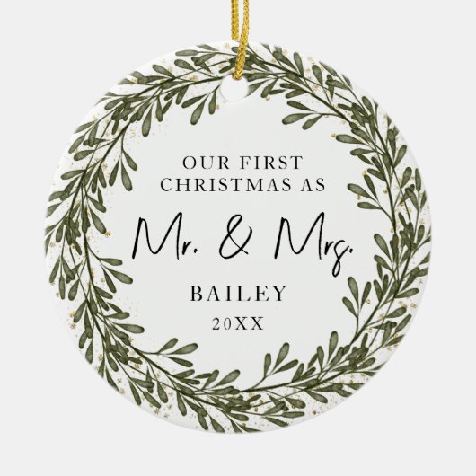 Eerste kerst krans bruiloft keramisch ornament (Voorkant)