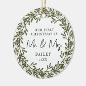 Eerste kerst krans bruiloft keramisch ornament (Links)