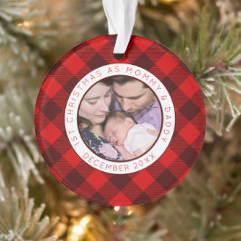 Eerste kerst Mama Daddy Foto Red Plaid Ornament