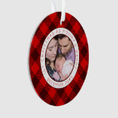 Eerste kerst Mama Daddy Foto Red Plaid Ornament (voorkant)