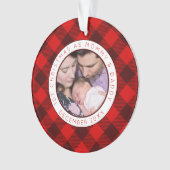 Eerste kerst Mama Daddy Foto Red Plaid Ornament (voorkant)