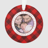 Eerste kerst Mama Daddy Foto Red Plaid Ornament (voorkant)
