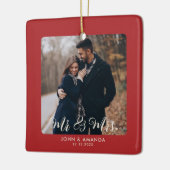 Eerste kerst meneer en mevrouw koppel foto verloof keramisch ornament (Links)