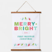 Eerste kerst Merry + Bright Wall Banner Hangend Wandkleed (Voorkant)