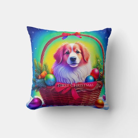 Eerste kerst met de schattigste hond in kerstmandj kussen (Voorkant)