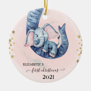 Eerste kerst met een babyolifant keramisch ornament