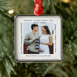 Eerste kerst met een zwangerschap aankondiging metalen ornament