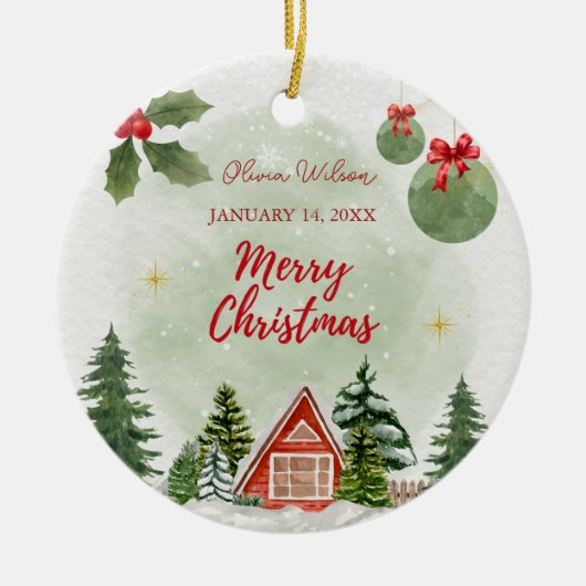 Eerste kerst met geboortedatum Foto Keramisch Ornament (Voorkant)