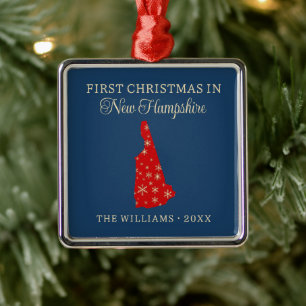 Eerste kerst met het gezin in de staat New Hampshi Metalen Ornament