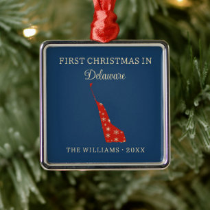 Eerste kerst met het gezin in Delaware, VS-staat Metalen Ornament