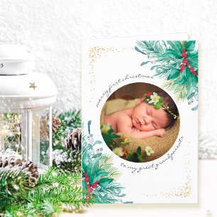 Eerste kerst met hulst en maretak baby foto hol feestdagen kaart