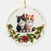 Eerste kerst met mijn katten Bloemrijke waterverfs Keramisch Ornament (Achterkant)