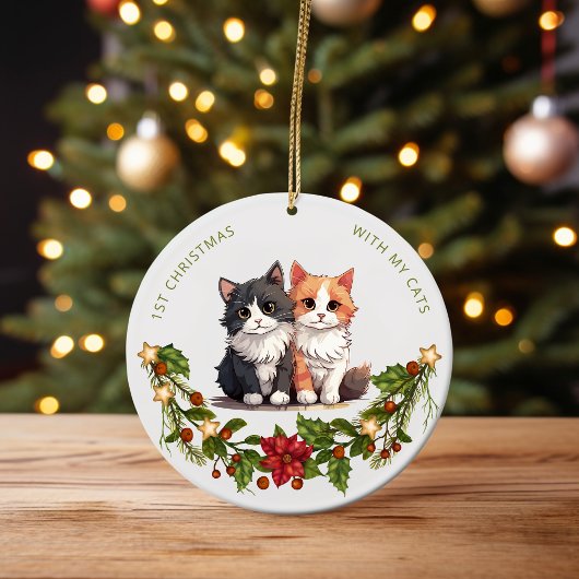 Eerste kerst met mijn katten Bloemrijke waterverfs Keramisch Ornament