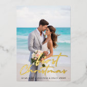 Eerste kerst-minimalistische scripttypografie foto folie feestdagenkaart (Voorkant)