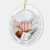Eerste Kerst Modern Eenvoudige Baby 2 Foto Pasgebo Keramisch Ornament (Links)