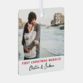 Eerste kerst | Modern trendy paar foto ontmoet Metalen Ornament (Voorkant Rechts)