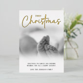 Eerste kerst moderne foto folie feestdagenkaart (Staand Voorkant)