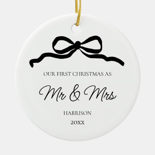 Eerste kerst moderne foto Pas getrouwd meneer en m Keramisch Ornament (Voorkant)
