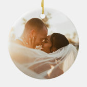 Eerste kerst moderne foto Pas getrouwd meneer en m Keramisch Ornament (Achterkant)