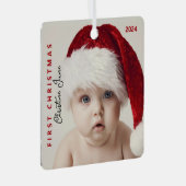 Eerste kerst | Moderne trendy Baby-foto ontmoet Metalen Ornament (Voorkant Rechts)