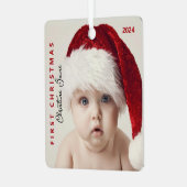 Eerste kerst | Moderne trendy Baby-foto ontmoet Metalen Ornament (Voorkant links)