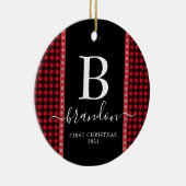 Eerste kerst monogram baby naam Buffalo Plaid  Keramisch Ornament (Rechts)