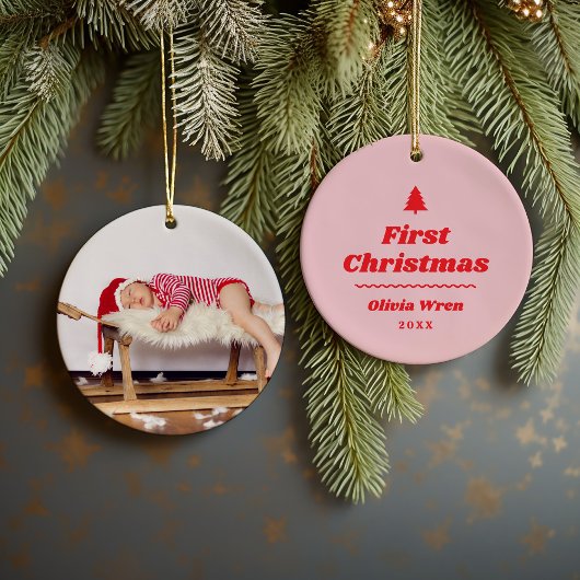 Eerste kerst monogram foto kerstversiering keramisch ornament