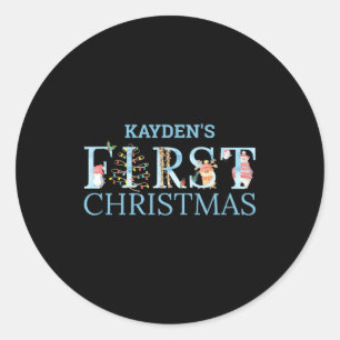 Eerste kerst Mooie Dieren Letters Jongensnaam Baby Ronde Sticker