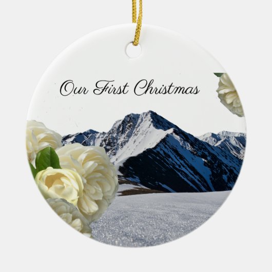 Eerste kerst Mountain Rose-ornament Keramisch Ornament (Voorkant)