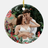 Eerste kerst Mr en Mrs bloemrijke elegante foto Keramisch Ornament (Achterkant)