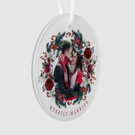 Eerste kerst Mr en Mrs bloemrijke elegante foto Ornament (voorkant)