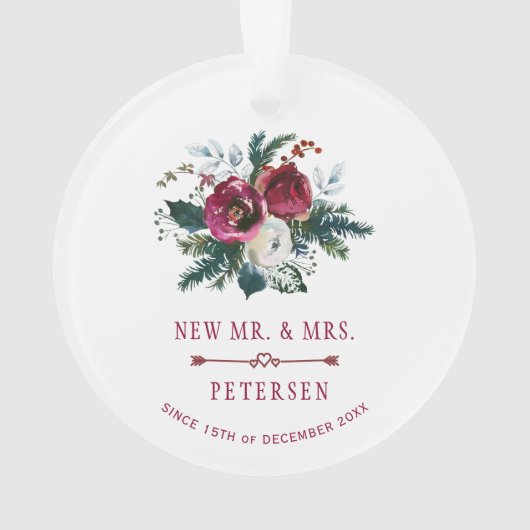 Eerste kerst Mr en Mrs bloemrijke elegante foto Ornament (achterkant)